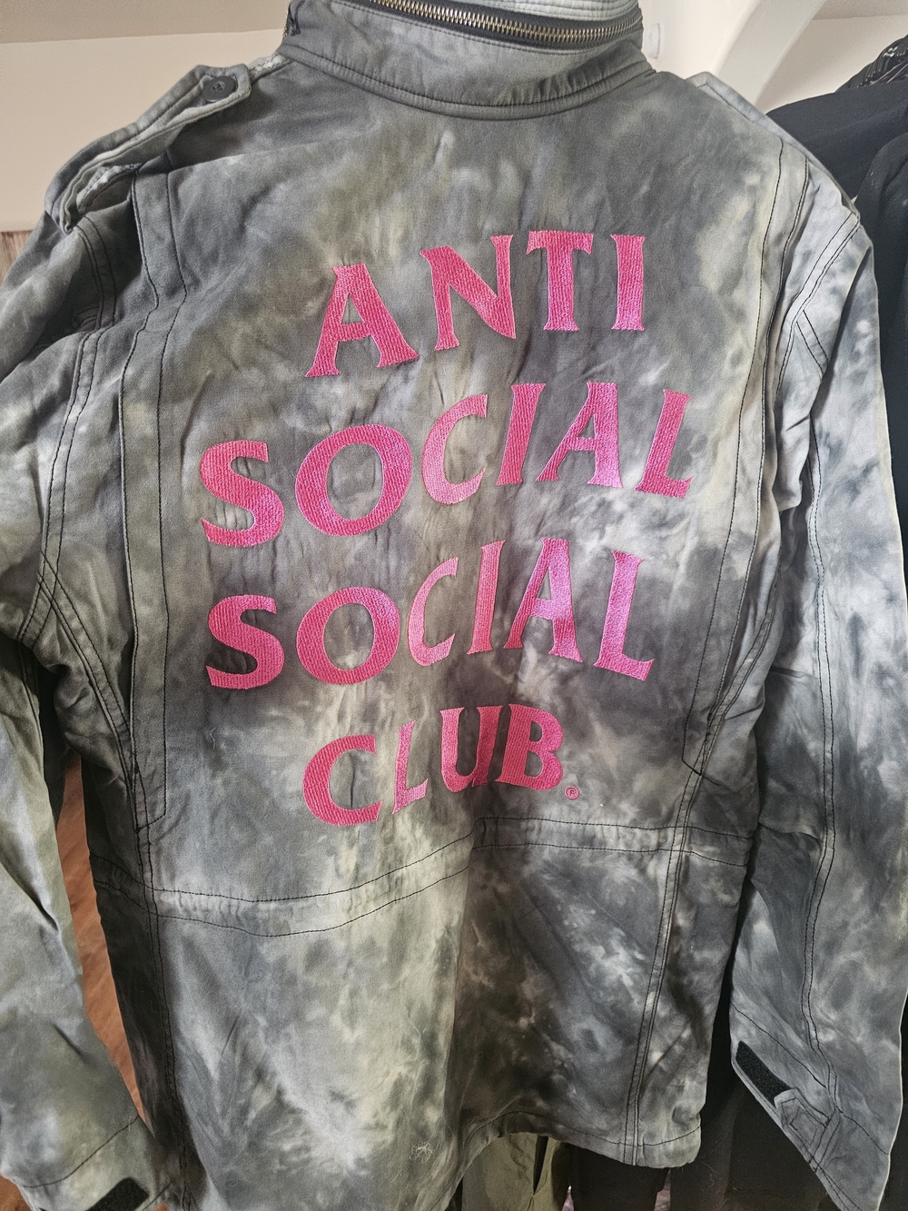 Anti Social Social Club Women's Tie-Dye Cotton Jacket - Pink Logo on Gray
